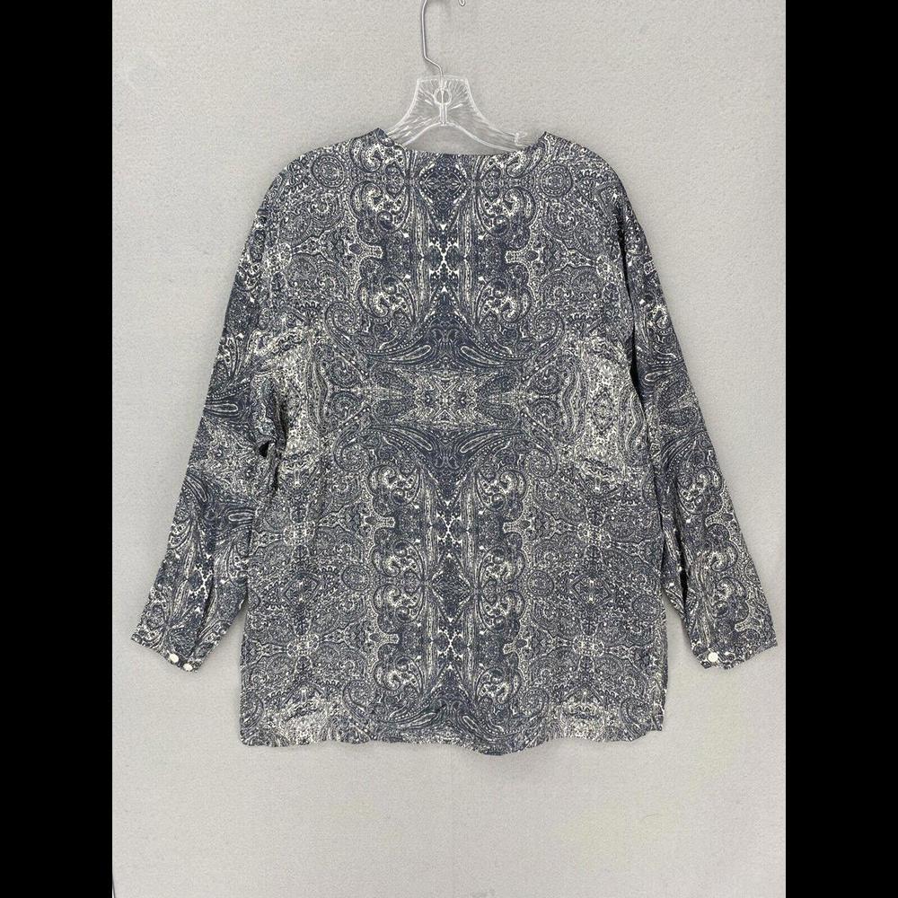 J Crew Blouse Womens Large Blue Paisley 100% Silk Button Up Long Sleeve Shirt